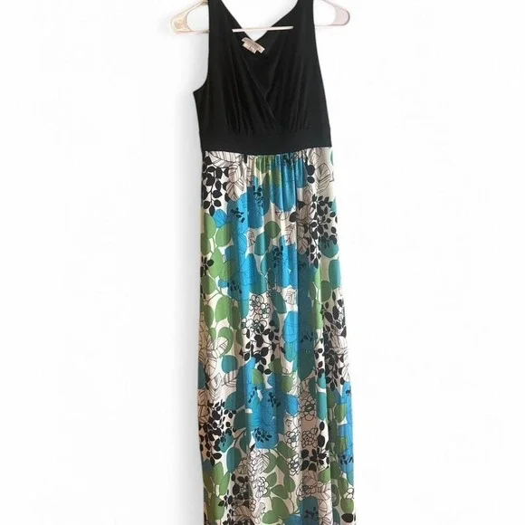London Times | Dresses | London Times Blue And Green Floral Maxi Dress  Womens Size 6 | Poshmark